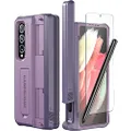 CaseBorne V Compatible with Samsung Galaxy Z Fold 4 Case - Full Body Protective Case with Semi-Auto Hinge Cover, [Tempered Glass Screen Protector], Kickstand and S Pen Holder (Purple)