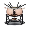 KitchenCraft Artesà Luxury 6-Person Swiss Fondue Set, Stainless Steel, Gift Box, Hammered Copper Finish
