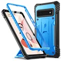 Poetic Revolution Case for Google Pixel 6 Pro 5G, Built-in Screen Protector Work with Fingerprint ID, Full Body Rugged Shockproof Protective Cover Case with Kickstand, Blue