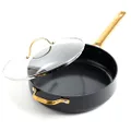 GreenPan Reserve Hard Anodized Healthy Ceramic Nonstick 4.5QT Saute Pan Jumbo Cooker with Helper Handle and Lid, Gold Handle, PFAS-Free, Dishwasher Safe, Oven Safe, Black
