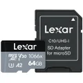 Lexar 64GB Professional 1066x micro SD Card w/SD Adapter, UHS-I, U3, V30, A2, Full HD, 4K, Up To 160/70 MB/s, for Action Cameras, Drones, Smartphones, Tablets, Nintendo-Switch (LMS1066064G-BNANU)