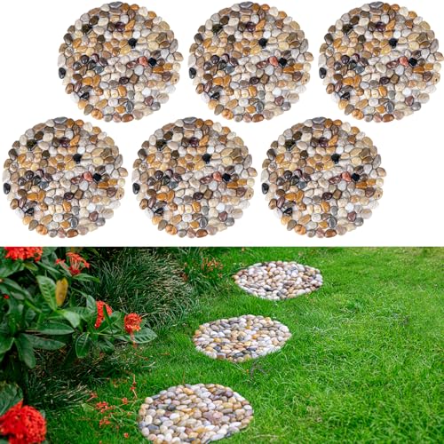 Pebbles Polished Gravel, River Rock Stepping Stones Pavers Outdoor for Garden, Set of 6 (Roundness)
