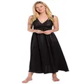 Fishers Finery Women's 100% Silk Long Vintage Lace Nightgown (Black, XL)