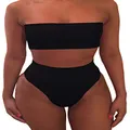 Pink Queen Women's Removable Strap Pad High Waist Bikini Set Swimsuit Black M