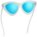 WearMe Pro - Retro Vintage Tinted Lens Cat Eye Sunglasses, Clear Frame / Mirror Blue Lens, One Size