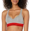 Calvin Klein Women's Modern Cotton Lightly Lined Bralette, grey heather with red Waistband, Large