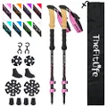 TheFitLife Carbon Fiber Trekking Poles – Collapsible and Telescopic Walking Sticks with Natural Cork Handle and Extended EVA Grips, Ultralight Nordic Hiking Poles for Backpacking Camping (Pink)