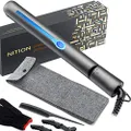 NITION Professional Salon Hair Straightener Argan Oil Ceramic Tourmaline Titanium Straightening Flat Iron for Healthy Styling,LCD 265°F-450°F,2-in-1 Curling Iron for All Hair Type,1 inch Plate,Black
