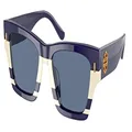 Tory Burch Women's Ty7169u Universal Fit Rectangular Sunglasses, Navy Ivory Vintage Strip