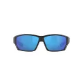 Costa Del Mar Men's Tuna Alley Rectangular Sunglasses, Matte Black/Grey Blue Mirrored Polarized-580g, 62 mm