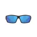 Costa Del Mar Men's Tuna Alley Rectangular Sunglasses, Blackout/Grey Blue Mirrored Polarized-580g, 62 mm