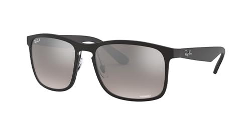 Ray-Ban RB4264 Chromance Mirrored Square Sunglasses, Matte Black/Polarized Silver Mirror Grey Gradient, 58 mm