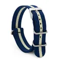 Speidel NATO Style Watch Band 22mm Blue and Cream Striped Woven Military Style Nylon Strap with Heavy Duty Stainless Steel Keepers and Buckle