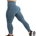 YEOREO Women High Waist Workout Gym Smile Contour Seamless Leggings Yoga Pants Tights Blue M