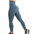 YEOREO Women High Waist Workout Gym Smile Contour Seamless Leggings Yoga Pants Tights Blue M