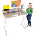 Stand Steady Joy Desk | Modern Stand Up Workstation with Storage Cubbies | Pretty Standing Desk with Large Desktop | Multifunctional Table for Home & Office (Maple / 48 x 42)