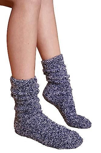 Barefoot Dreams CozyChic Youth Socks - Heathered Indigo/White Stripe, One Size