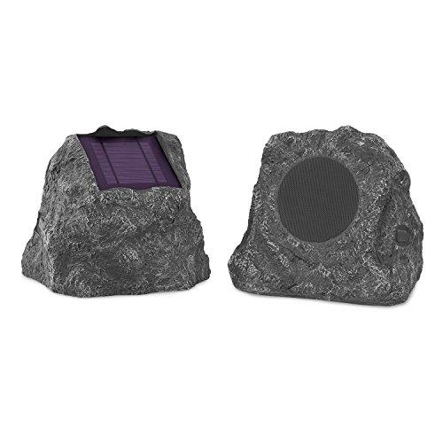 Innovative Technology Outdoor Rock Speaker Pair - Wireless Bluetooth , for Garden, Patio, Waterproof, Built all Seasons & Solar Powered with Rechargeable Battery, Music Streaming Charcoal