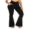 Sunzel Flare Leggings for Women with Pockets V Crossover High Waisted Tummy Control Casual Workout Bootcut Yoga Pants, Black, Medium