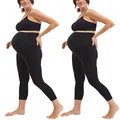 Motherhood Maternity Women's 2 Pack Essential Stretch Crop Length Secret Fit Belly Leggings, Black/Black 2 Pack, Medium