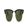 Ray-Ban RB3016 Clubmaster Square Sunglasses, Black On Gold/Green, 49 mm