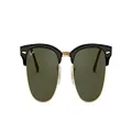 Ray-Ban RB3016F Clubmaster Square Asian Fit Sunglasses, Black On Gold/Green, 55 mm