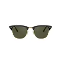 Ray-Ban RB3016F Clubmaster Square Asian Fit Sunglasses, Black On Gold/Green, 55 mm