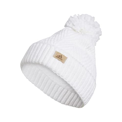 adidas Women's Twilight Ballie Pom Beanie, White/Clear Onix Grey, One Size