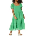 MOON RIVER Women's Puff Sleeve Tiered Shirred Smock Midi Dress, Green, X-Small