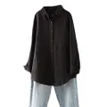 Minibee Women's Linen Shirts Button Down Long Tunic Tops Plus Size Blouse with Pockets Black 2XL
