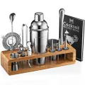 Mixology Bartender Kit: 23-Piece Bar Set Cocktail Shaker Set with Stylish Bamboo Stand | Perfect for Home Bar Tools Bartender Tool Kit and Martini Cocktail Shaker for Awesome Drink Mixing (Silver)
