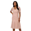 Adrianna Papell Women's Beaded Midi Dress with Godets, Steel Rose, 8