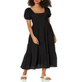MOON RIVER Women's Puff Sleeve Tiered Shirred Smock Midi Dress, Black, Medium