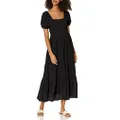 MOON RIVER Women's Puff Sleeve Tiered Shirred Smock Midi Dress, Black, Medium