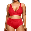 Yonique Womens Plus Size Bikini Swimsuits High Waisted Swimwear Tummy Control Two Piece Bathing Suits Red 16Plus