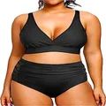 Yonique Womens Plus Size Bikini Swimsuits High Waisted Swimwear Tummy Control Two Piece Bathing Suits Black 18Plus