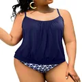 Holipick Plus Size Two Piece Tankini Swimsuits for Women Blouson Tankini Tops with Swim Bottoms Tummy Control Bathing Suits, Blue Star, 22 Plus