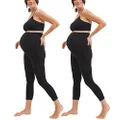 Motherhood Maternity Women's 2 Pack Essential Stretch Crop Length Secret Fit Belly Leggings, Black/Black 2 Pack, 1X