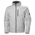 Helly Hansen Men's Crew Hooded Midlayer Fleece Lined Waterproof Windproof Breathable Rain Coat Jacket, 853 Grey Fog, Large