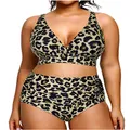 Yonique Womens Plus Size Bikini Swimsuits High Waisted Swimwear Tummy Control Two Piece Bathing Suits Leopard 22Plus