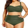 Yonique Women Plus Size Two Piece Swimsuits High Waisted Bathing Suits Bandeau Bikini Tummy Control Swimwear, Green, 22 Plus