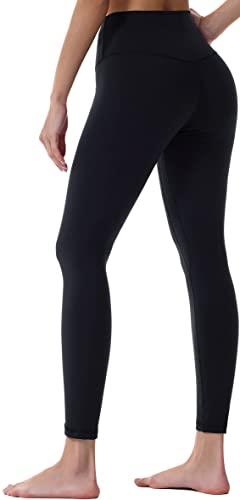 Sunzel Leggings for Women, 7/8 Tummy Control Nylon Yoga Pants 25" High Waisted Womens Leggings for Workout Gym Running, Black, Medium