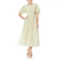 MOON RIVER Women's Shirred Puff Sleeve Back Cut-Out Midi Dress, Sage, Small