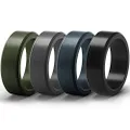 ThunderFit Silicone Rings for Men 4 Rings / 1 Ring - Flat Top Angled Edge Rubber Wedding Bands 9.8mm Wide - 2mm Thick