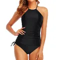 Holipick Black Tankini Swimsuits for Women Halter High Neck Swim Tank Top with Shorts Tummy Control Two Piece Bathing Suits XL