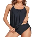Holipick Two Piece Tankini Swimsuits for Women Tummy Control Bathing Suits Athletic Blouson Swim Tank Top with Shorts, Black, Small