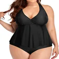 Holipick Plus Size Swimsuits Two Piece High Waisted Bathing Suits for Women Tummy Control Halter Tankini with Shorts, Black, 20 Plus