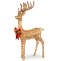 National Tree Company lit Artificial Christmas Décor | Includes Pre-Strung White LED Lights and Ground Stakes | Sisal Splendor Champagne Standing Deer-4 ft