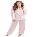 Tony & Candice Women's Classic Satin Pajama Set Sleepwear Loungewear (Large, Light Pink)