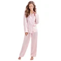 Tony & Candice Women's Classic Satin Pajama Set Sleepwear Loungewear (Large, Light Pink)